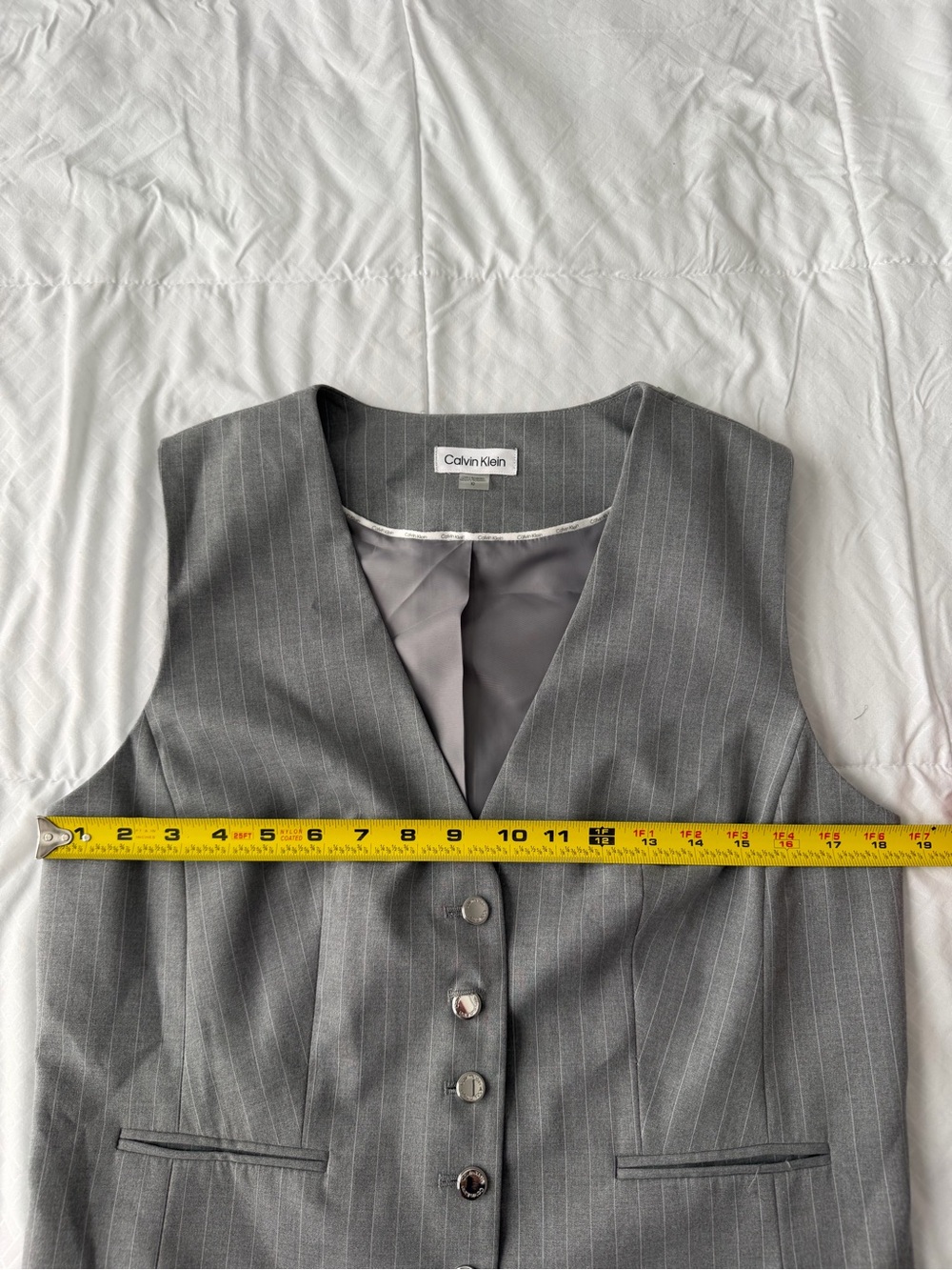 Calvin Klein Pinstripe Vest & Trouser Pantsuit Set Women’s 10 Gray Business Work - Picture 14 of 16